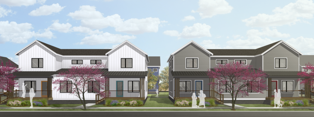 Rendering of the front of Cottages of Idlewild